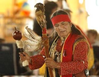 Apache Indian Performing Music Using Handmade Gourd Instruments